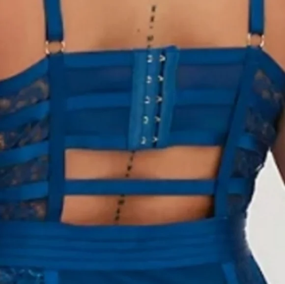 Torrid Blue Chemise with Structured Bustier and Lace Detail